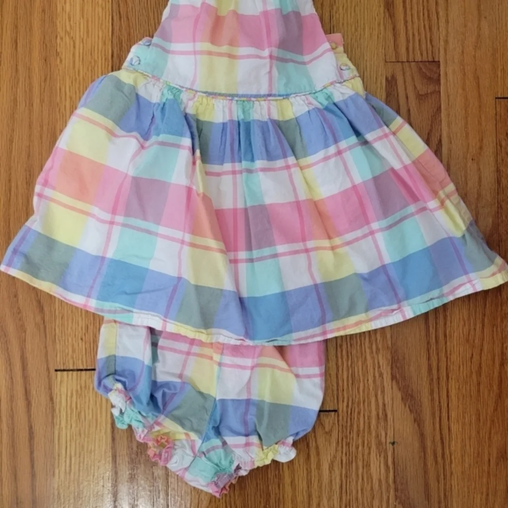 Tommy Bahama Toddler Girl Pastel‎ Plaid Summer Outfit Dress & Bloomers 18 months